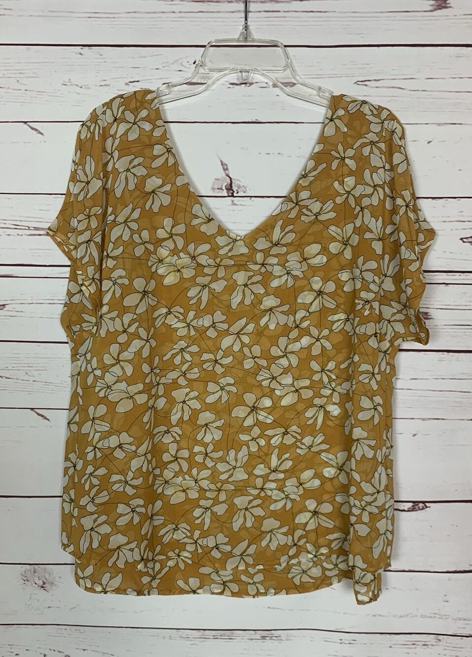Cabi Women's M Medium Mustard Yellow Floral Cute Double Layer Chiffon Top Blouse
